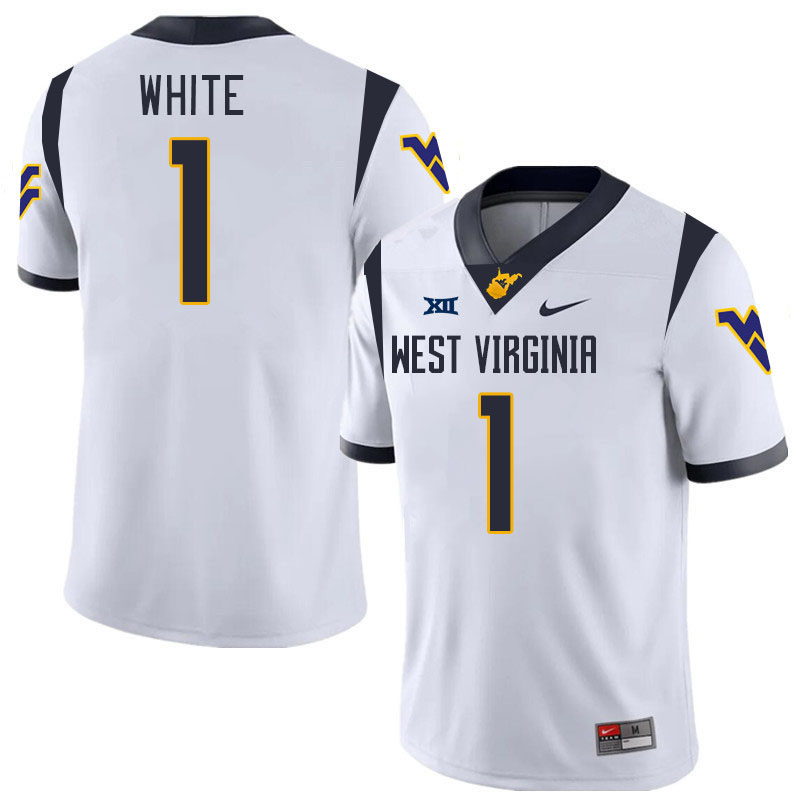 #1 Jahiem White West Virginia Mountaineers College 2024 New Uniforms Football Jerseys Stitched Sale-White